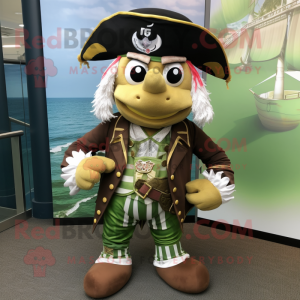 Olive Pirate mascot costume character dressed with a Rugby Shirt and Bow ties