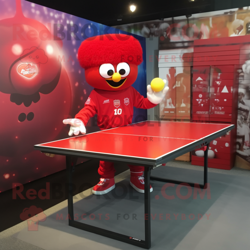 Red Ping Pong Table mascot costume character dressed with a Windbreaker and Keychains Red Ping Pong Table mascot costume character dressed with a Windbreaker and Keychains