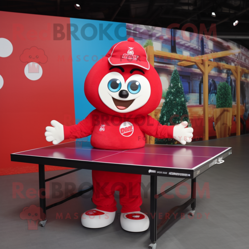Red Ping Pong Table mascot costume character dressed with a Windbreaker and Keychains Red Ping Pong Table mascot costume character dressed with a Windbreaker and Keychains