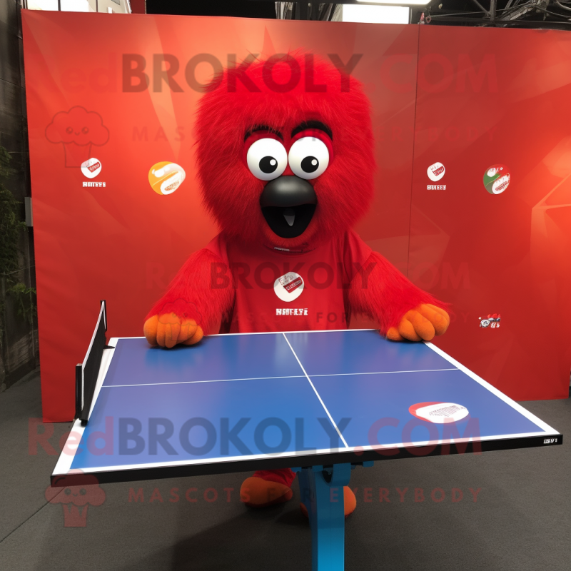 Red Ping Pong Table mascot costume character dressed with a Windbreaker and Keychains Red Ping Pong Table mascot costume character dressed with a Windbreaker and Keychains