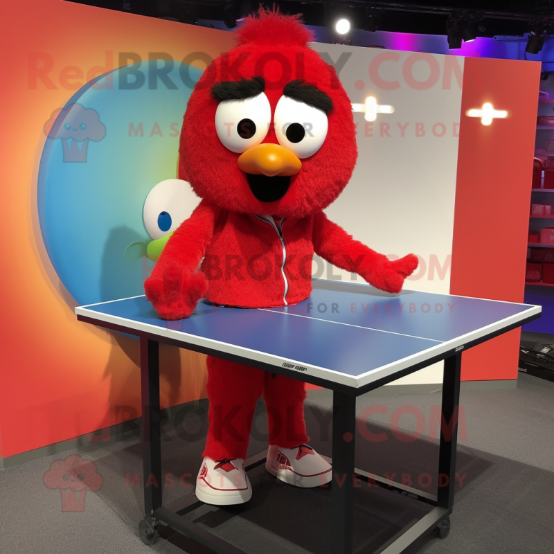 Red Ping Pong Table mascot costume character dressed with a Windbreaker and Keychains Red Ping Pong Table mascot costume character dressed with a Windbreaker and Keychains