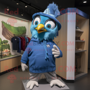 Olive Blue Jay mascot costume character dressed with a Sweatshirt and Beanies