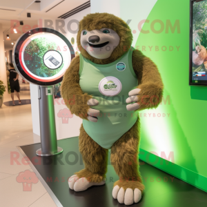 Green Giant Sloth mascot costume character dressed with a Bermuda Shorts and Bracelet watches