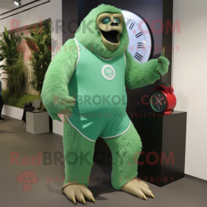 Green Giant Sloth mascot costume character dressed with a Bermuda Shorts and Bracelet watches