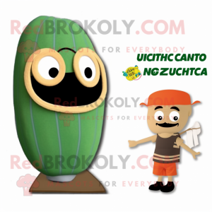 Tan Zucchini mascot costume character dressed with a One-Piece Swimsuit and Wraps