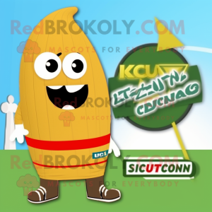 Tan Zucchini mascot costume character dressed with a One-Piece Swimsuit and Wraps