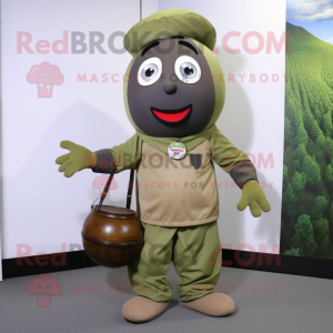 Olive Chief mascot costume character dressed with a Cargo Pants and Clutch bags