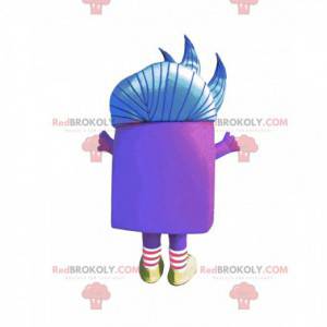 Mascota de personaje morado con cabello azul - Redbrokoly.com