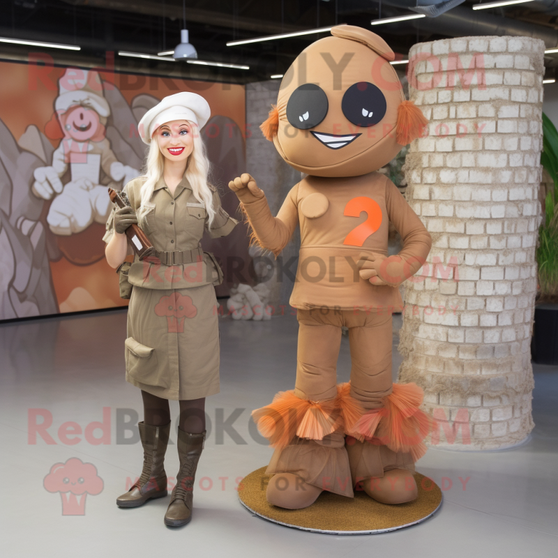 Rust Army Soldier mascot costume character dressed with a Wrap Dress and Hairpins Rust Army Soldier mascot costume character dressed with a Wrap Dress and Hairpins