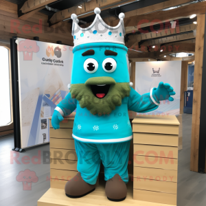 Turquoise King mascot costume character dressed with a Cargo Shorts and Cufflinks
