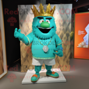 Turquoise King mascot costume character dressed with a Cargo Shorts and Cufflinks