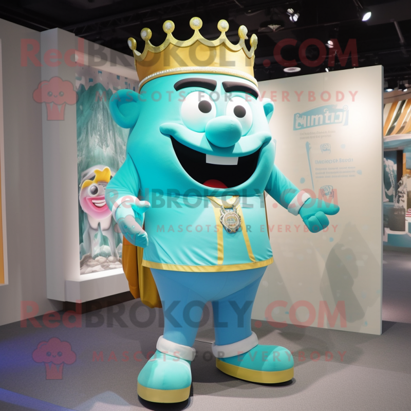 Turquoise King mascot costume character dressed with a Cargo Shorts and Cufflinks