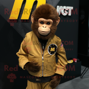 Gold Capuchin Monkey mascot costume character dressed with a Moto Jacket and Pocket squares