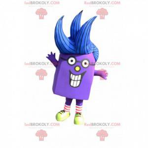Lilla karakter maskot med blått hår - Redbrokoly.com
