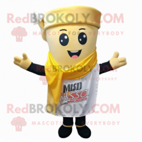 Gold Miso Soup mascot costume character dressed with a Dress Shirt and Scarf clips
