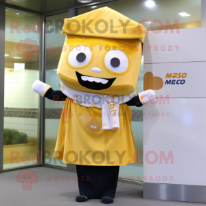 Gold Miso Soup mascot costume character dressed with a Dress Shirt and Scarf clips