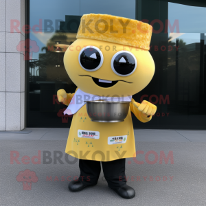 Gold Miso Soup mascot costume character dressed with a Dress Shirt and Scarf clips