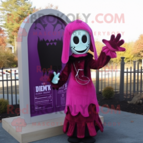 Magenta Graveyard mascot costume character dressed with a Mini Dress and Mittens