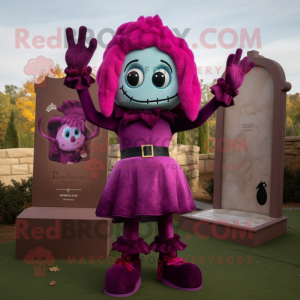 Magenta Graveyard mascot costume character dressed with a Mini Dress and Mittens