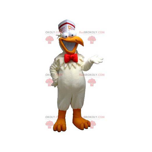 Mascote branco e galinha laranja para lanche - Redbrokoly.com