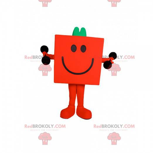 Kubusvormige oranje sneeuwman mascotte - Redbrokoly.com