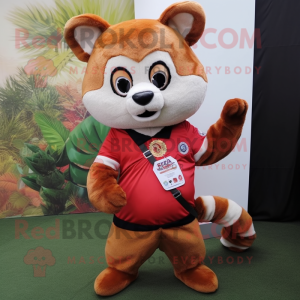 Beige Red Panda mascot costume character dressed with a Flare Jeans and Tie pins