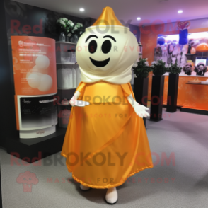 Gold Orange mascot costume character dressed with a Wedding Dress and Scarf clips