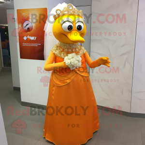 Gold Orange mascot costume character dressed with a Wedding Dress and Scarf clips