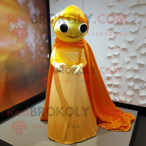 Gold Orange mascot costume character dressed with a Wedding Dress and Scarf clips