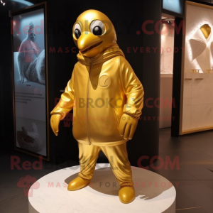Gold Penguin maskot kostym...