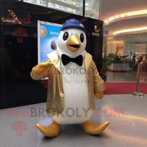 Gold Penguin maskot kostume...