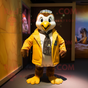 Gold Penguin maskot kostume...