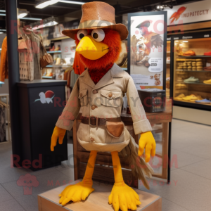 Rust Hens mascot costume character dressed with a Bootcut Jeans and Hat pins