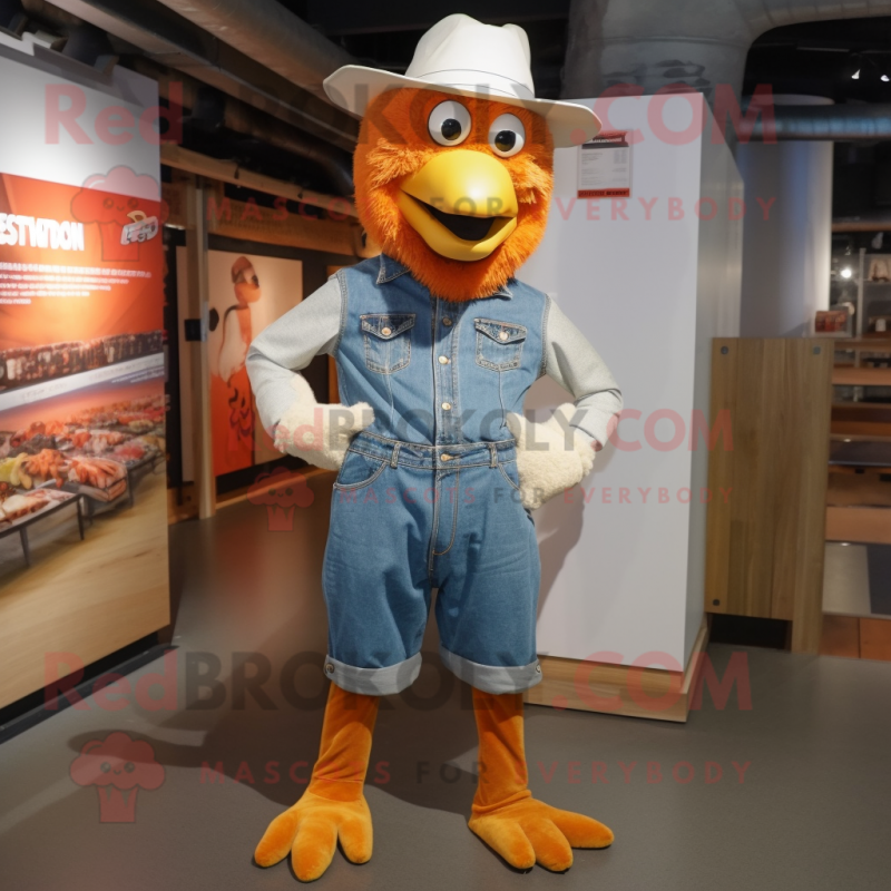 Rust Hens mascot costume character dressed with a Bootcut Jeans and Hat pins