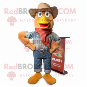Rust Hens mascot costume character dressed with a Bootcut Jeans and Hat pins