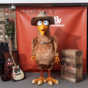 Rust Hens mascot costume character dressed with a Bootcut Jeans and Hat pins