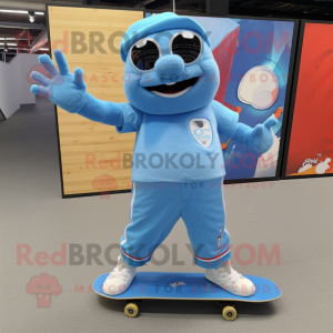 Sky Blue Skateboard mascot costume character dressed with a Vest and Anklets