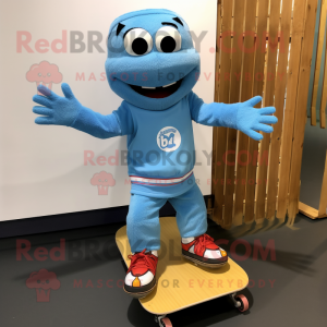 Sky Blue Skateboard mascot costume character dressed with a Vest and Anklets