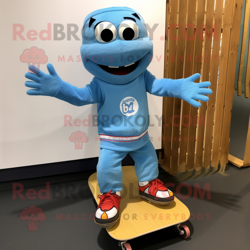 Sky Blue Skateboard mascot costume character dressed with a Vest and Anklets Sky Blue Skateboard mascot costume character dressed with a Vest and Anklets