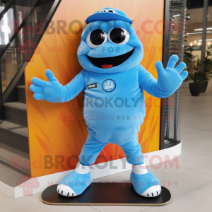 Sky Blue Skateboard mascot costume character dressed with a Vest and Anklets
