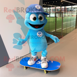Sky Blue Skateboard mascot costume character dressed with a Vest and Anklets