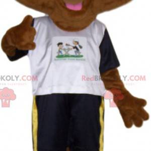 Mascota de erizo marrón en ropa deportiva - Redbrokoly.com