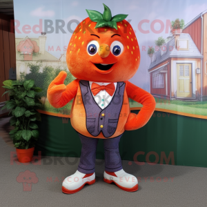 Orange Strawberry mascot costume character dressed with a Dress Shirt and Rings