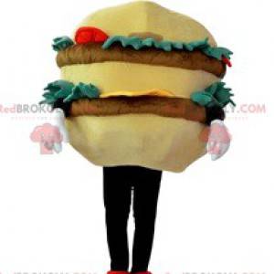 Mascotte de hamburger gourmand avec steak, salade, tomates -