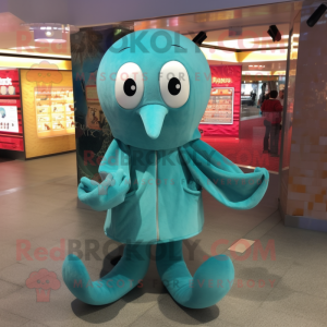 Teal Octopus mascot costume character dressed with a Long Sleeve Tee and Clutch bags