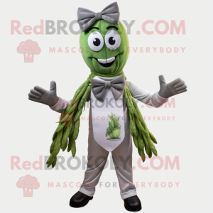 Silver Asparagus mascot costume character dressed with a Blouse and Bow ties
