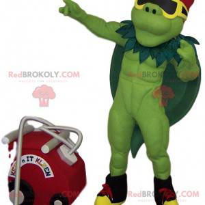 Mascote musculoso e verde com uma capa verde - Redbrokoly.com