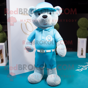 Cyaan teddybeer mascotte...