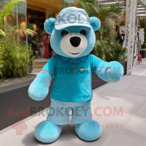 Cyan Teddy Bear maskot...