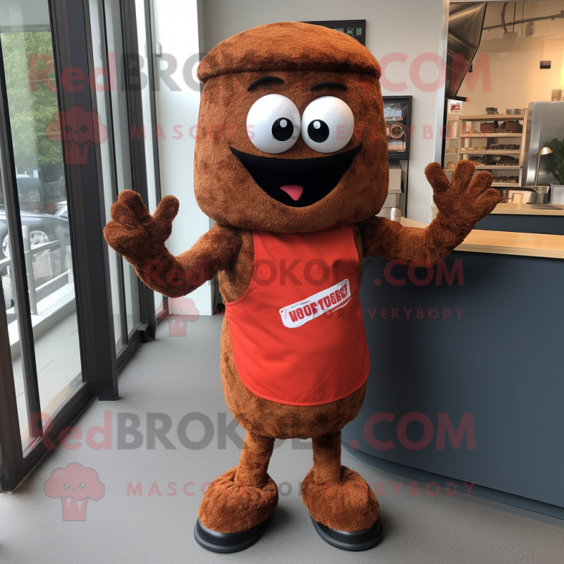 Rust Burgers mascot costume character dressed with a Bermuda Shorts and Gloves Rust Burgers mascot costume character dressed with a Bermuda Shorts and Gloves